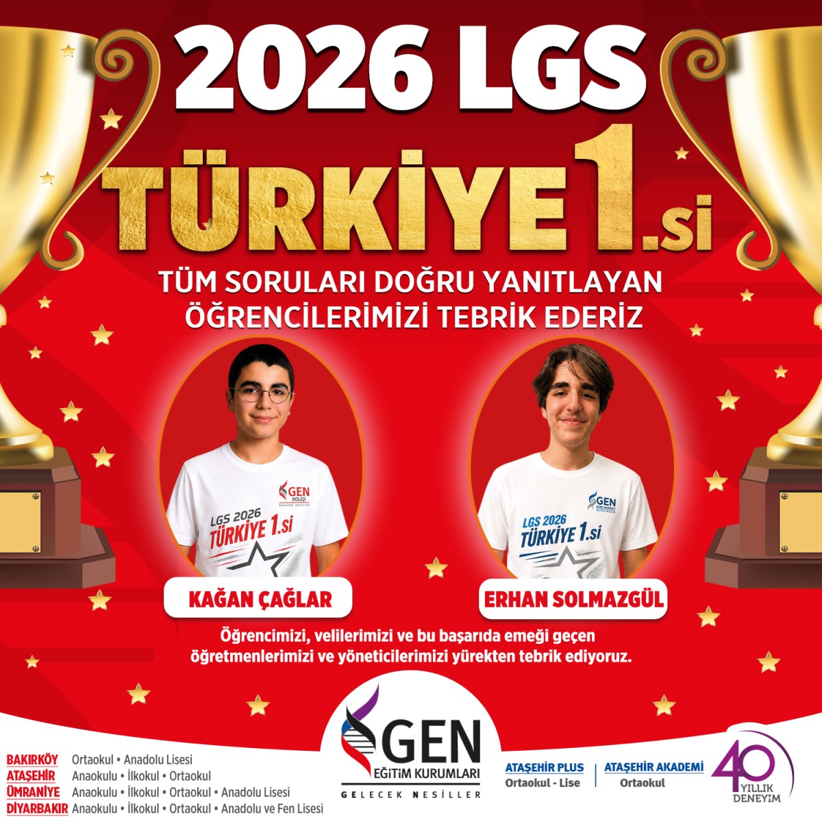 GEN Eğitim Kurumları'ndan 2026 LGS'de Çifte Türkiye Birinciliği